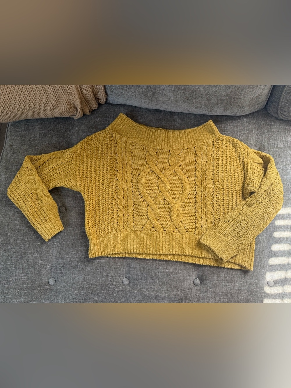 Chunky Cable Knit Women's Sweater - Mustard
